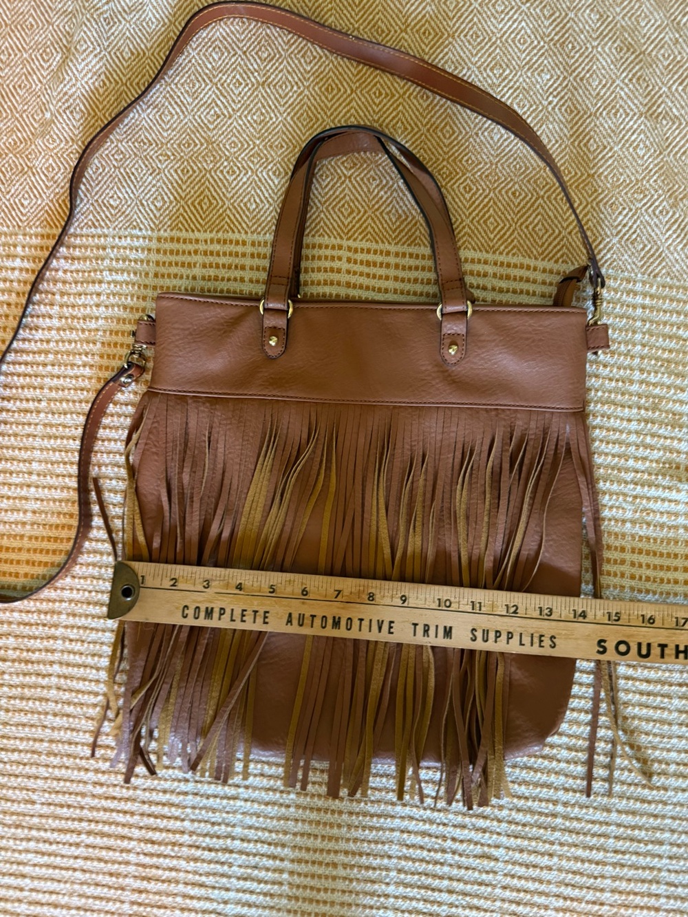 Vegan Brown Fringe Tote Shoulder Bag  NWOT - Picture 8 of 8